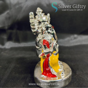 2.5" German Silver Ganesh Idol For Pooja | Yellow & Red | Silver Giftry | SGT20K591