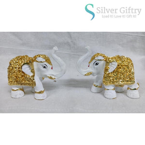 2" Coated Silver Elephant Idol Pair | White & Gold | Silver Giftry | SGT20K592
