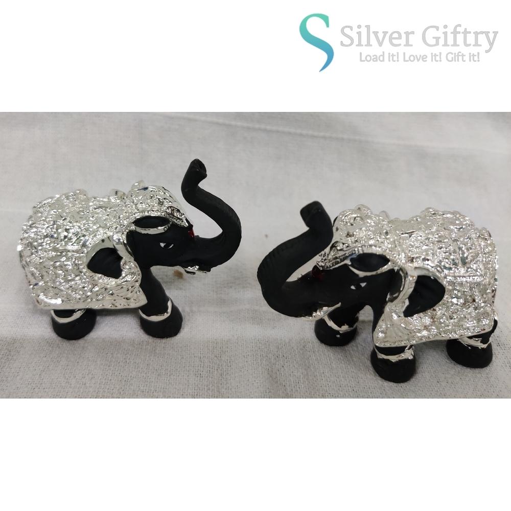 2" Coated Silver Elephant Idol Pair | Black | Silver Giftry | SGT20K593