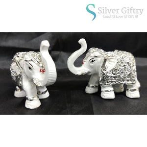 2" Coated Silver Elephant Idol Pair | White | Silver Giftry | SGT20K594
