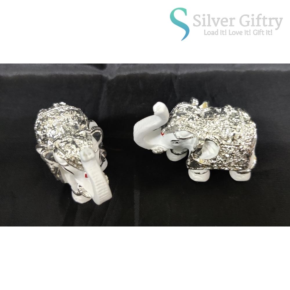 2" Coated Silver Elephant Idol Pair | White | Silver Giftry | SGT20K594