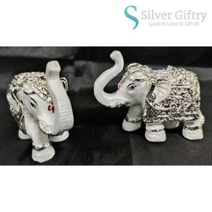 2" Coated Silver Elephant Idol Pair | White | Silver Giftry | SGT20K594