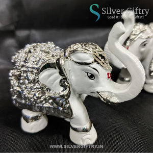 2" Coated Silver Elephant Idol Pair | White | Silver Giftry | SGT20K594