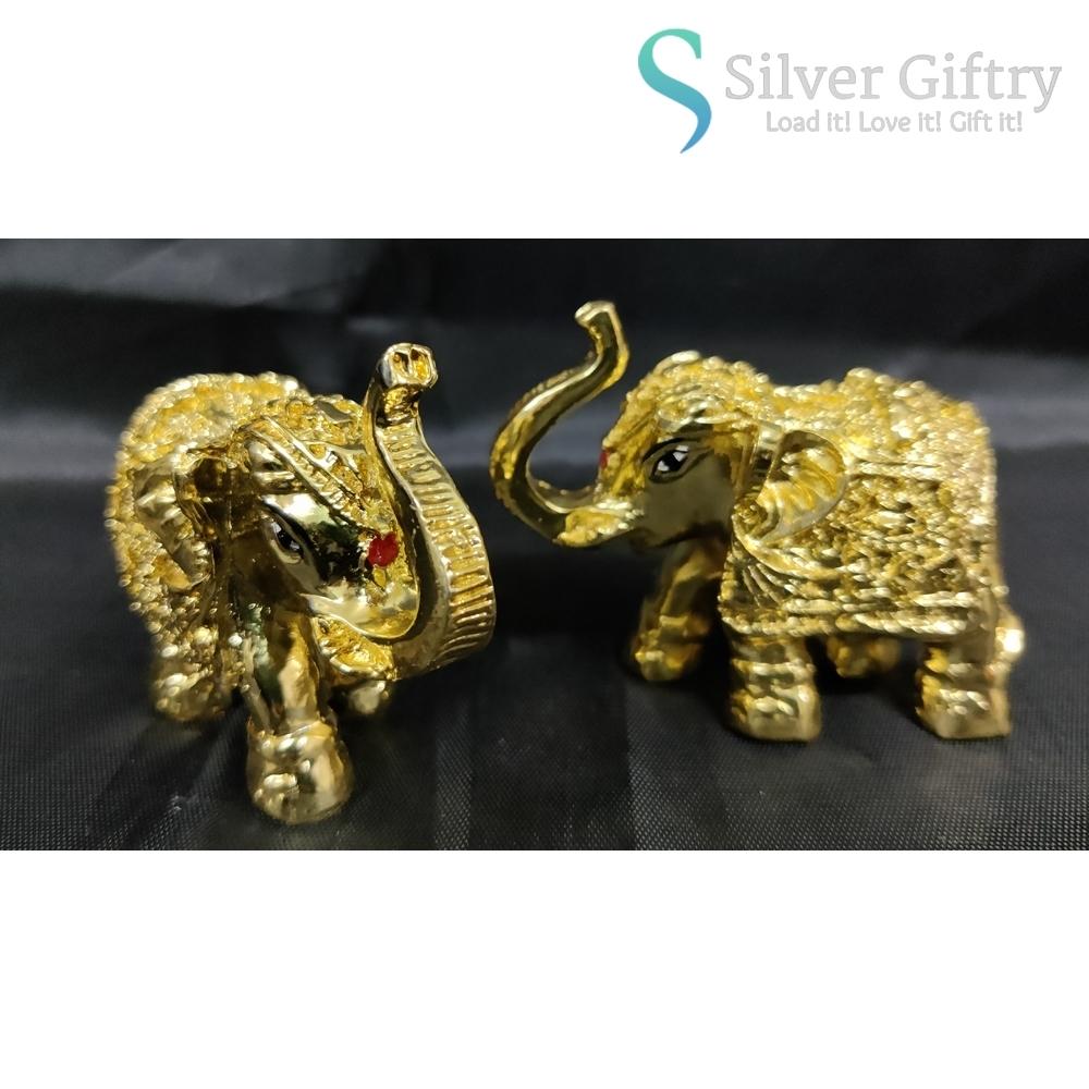 2" Gold Coated Elephant Idol Pair | Gold | Silver Giftry | SGT20K595