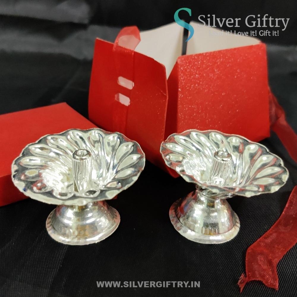 German Silver Fancy Devdas Diya Pair | Silver Giftry | SGT20K603