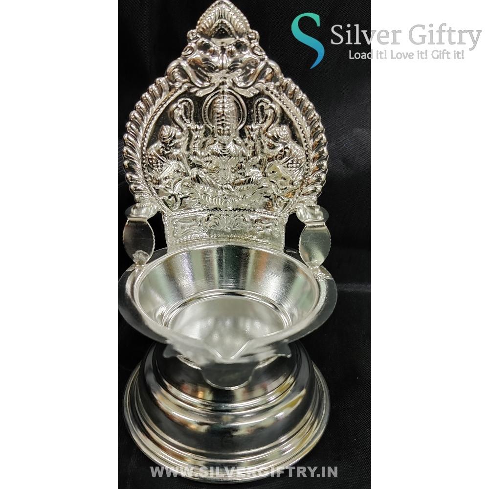 German Silver Lakshmi Kamakshi Diya Big 7" | Silver Giftry | SGT20K608