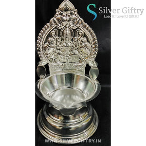 German Silver Lakshmi Kamakshi Diya Big 7" | Silver Giftry | SGT20K608