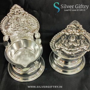German Silver Lakshmi Kamakshi Diya Big 7" | Silver Giftry | SGT20K608
