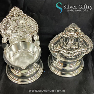 German Silver Lakshmi Kamakshi Diya Big 7" | Silver Giftry | SGT20K608