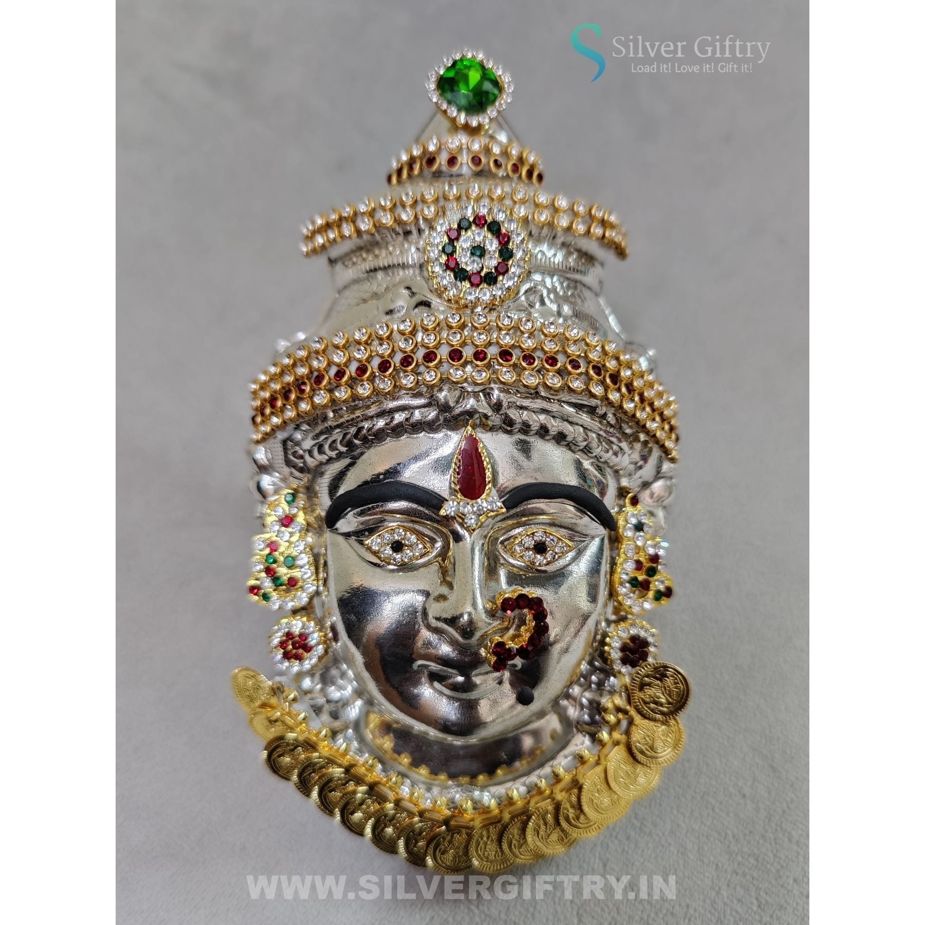 German Silver Lakshmi Face 6" With Coin Mala | SGT20K618 | Silver Giftry