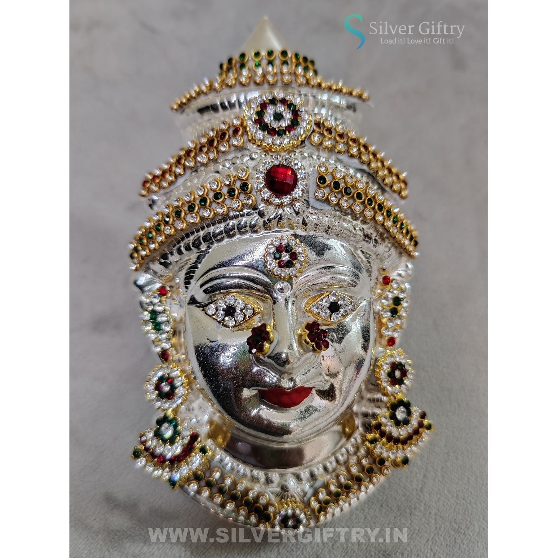 German Silver Lakshmi Face 6" With Special Stone Works | SGT20K619 | Silver Giftry