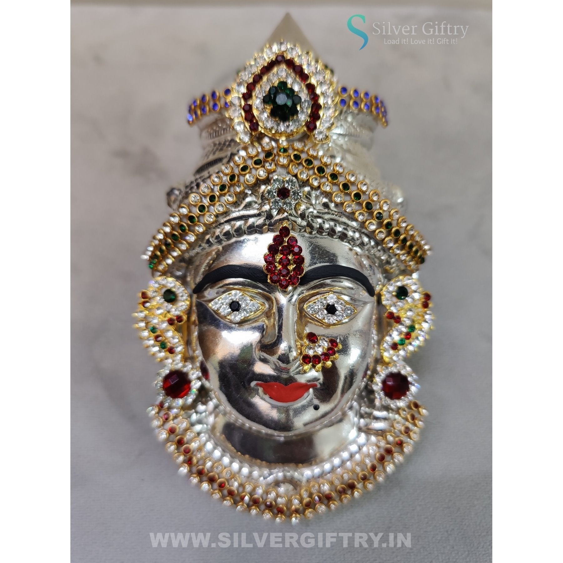 German Silver Lakshmi Face 6" With Stone Works | SGT20K620 | Silver Giftry