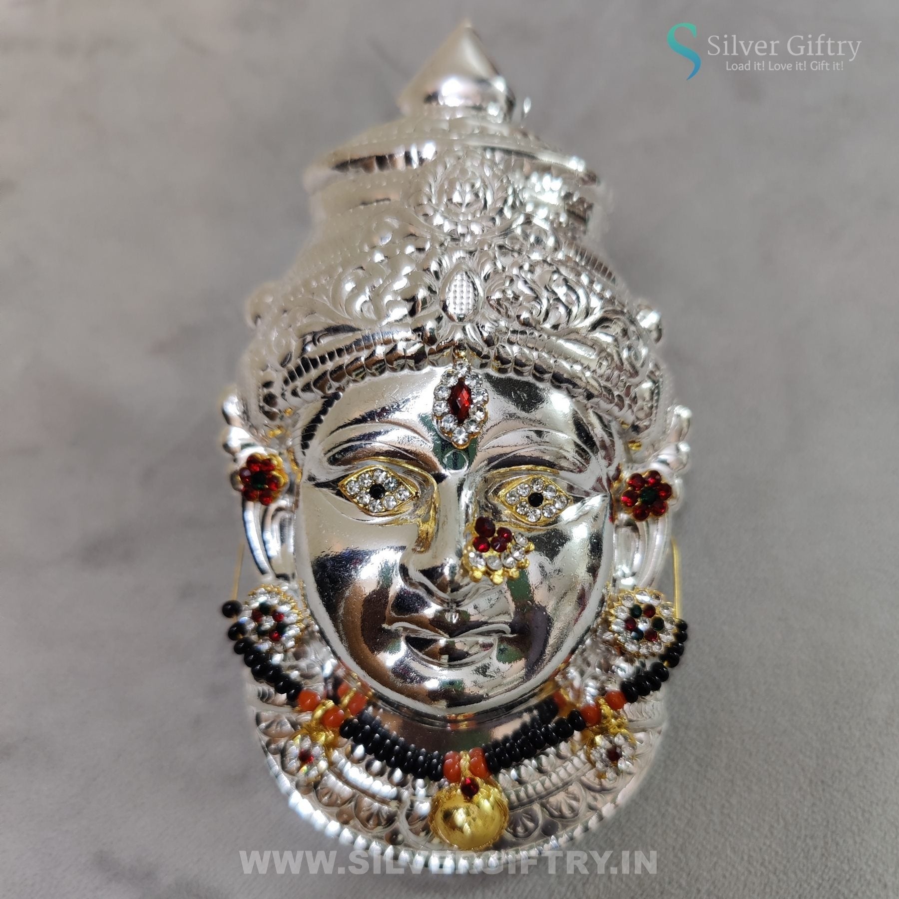 German Silver Lakshmi Face 5" With Stones | SGT20K621 | Silver Giftry
