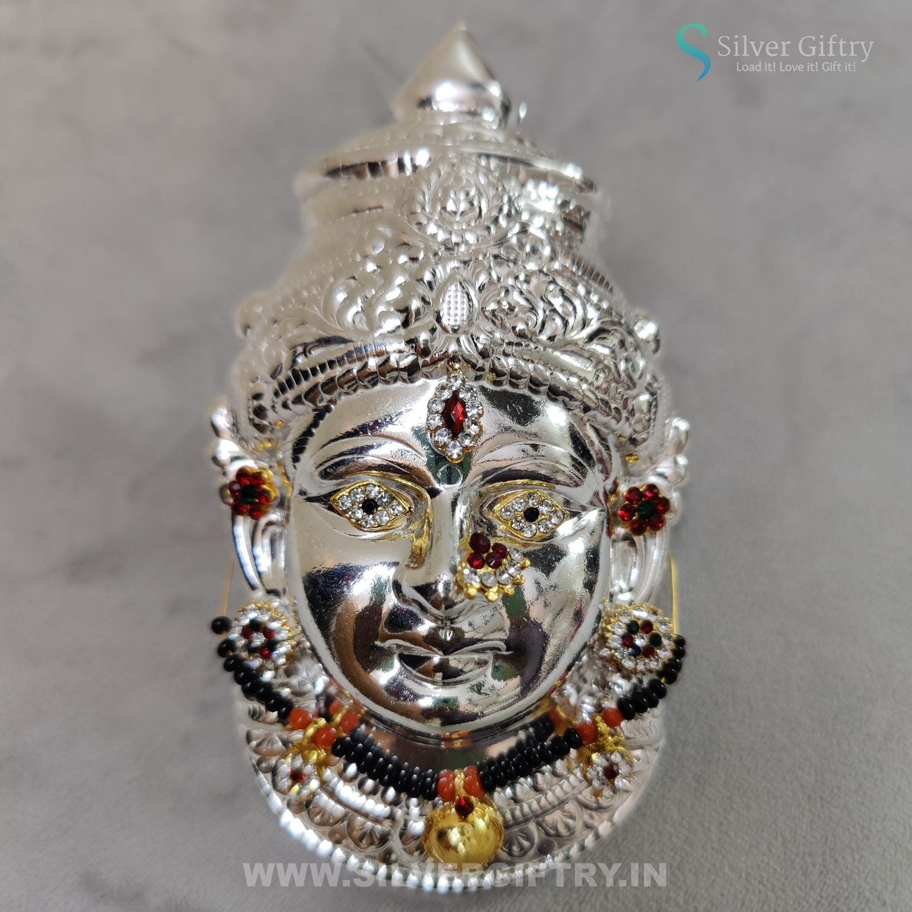 German Silver Lakshmi Face 5" With Stones | SGT20K621 | Silver Giftry