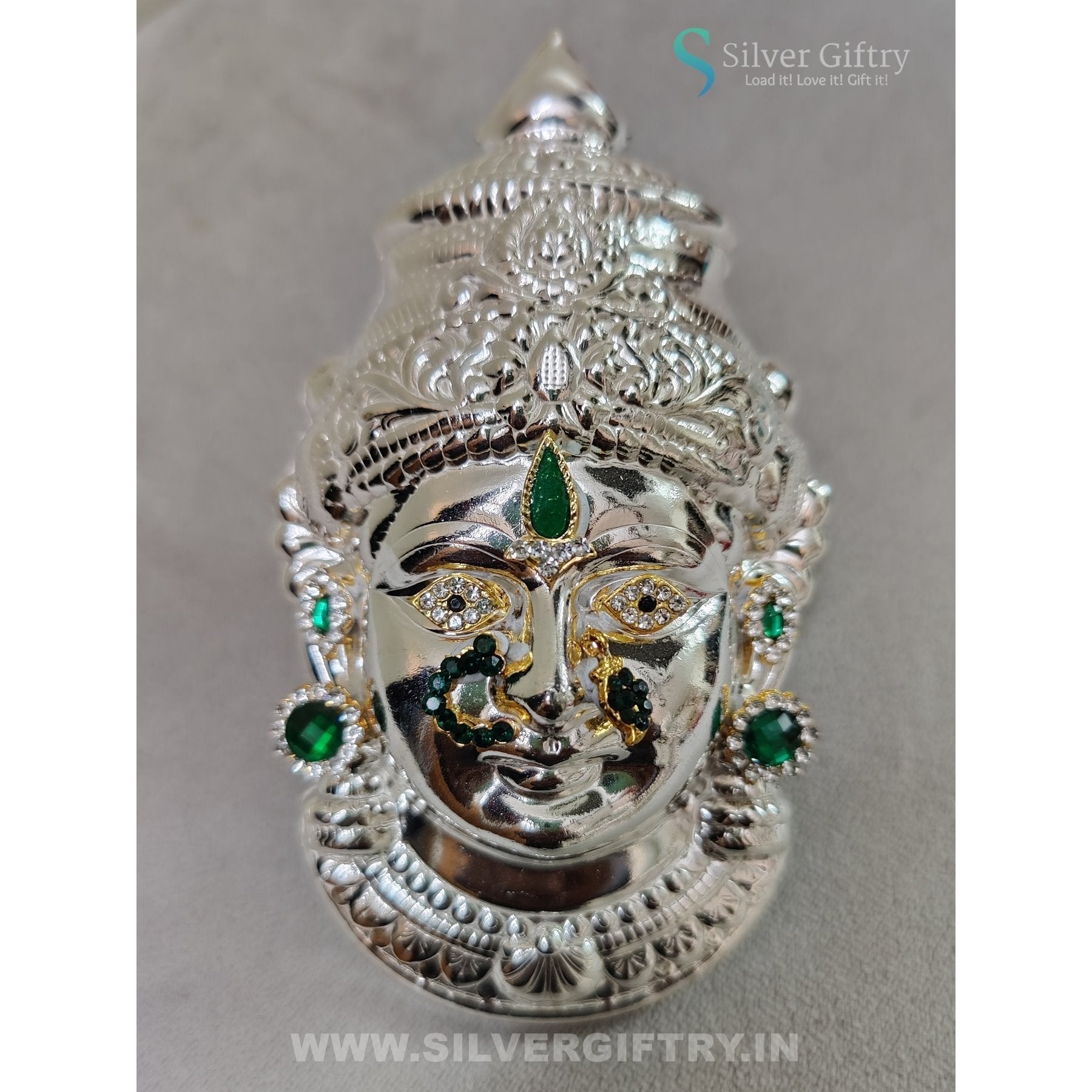 German Silver Lakshmi Face 5" With Stones | SGT20K622 | Silver Giftry