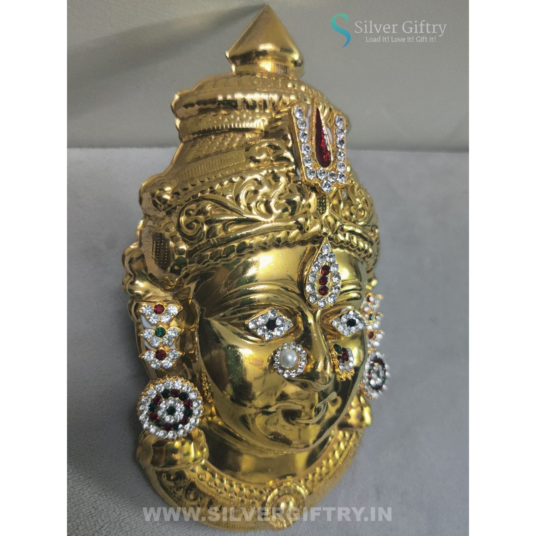 German Silver Lakshmi Gold Face 7" With Stones | SGT20K623 | Silver Giftry
