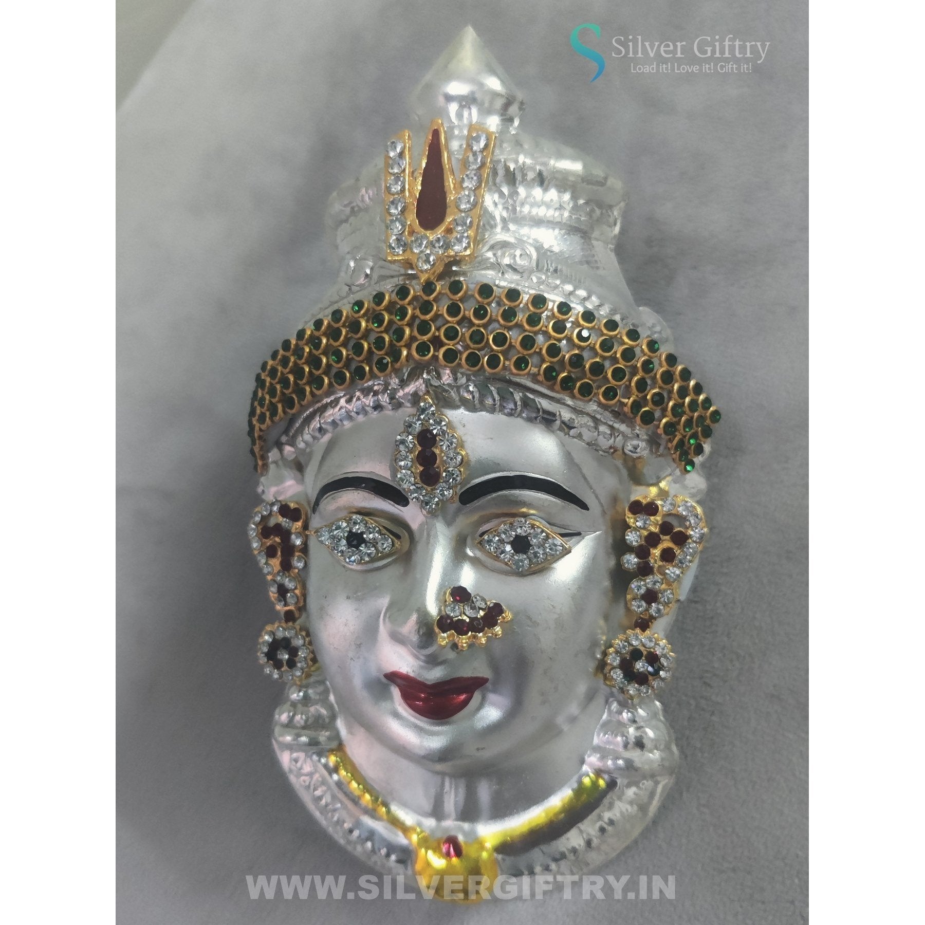 German Silver Lakshmi Pearl Finish Face 7" With Stones | SGT20K624 | Silver Giftry