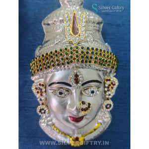 German Silver Lakshmi Pearl Finish Face 7" With Stones | SGT20K624 | Silver Giftry