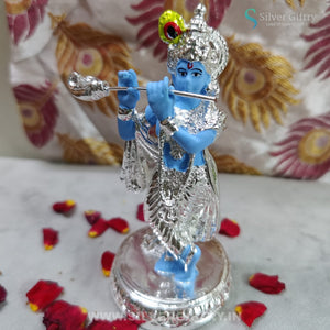 Pure Silver Coated Flute Krishna Blue 5" | SGT20K627 | Silver Giftry