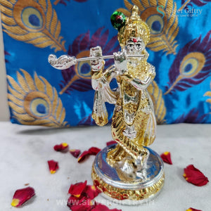 Pure Silver And Gold Coated Flute Krishna 5" | SGT20K628 | Silver Giftry