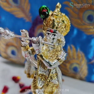 Pure Silver And Gold Coated Flute Krishna 5" | SGT20K628 | Silver Giftry