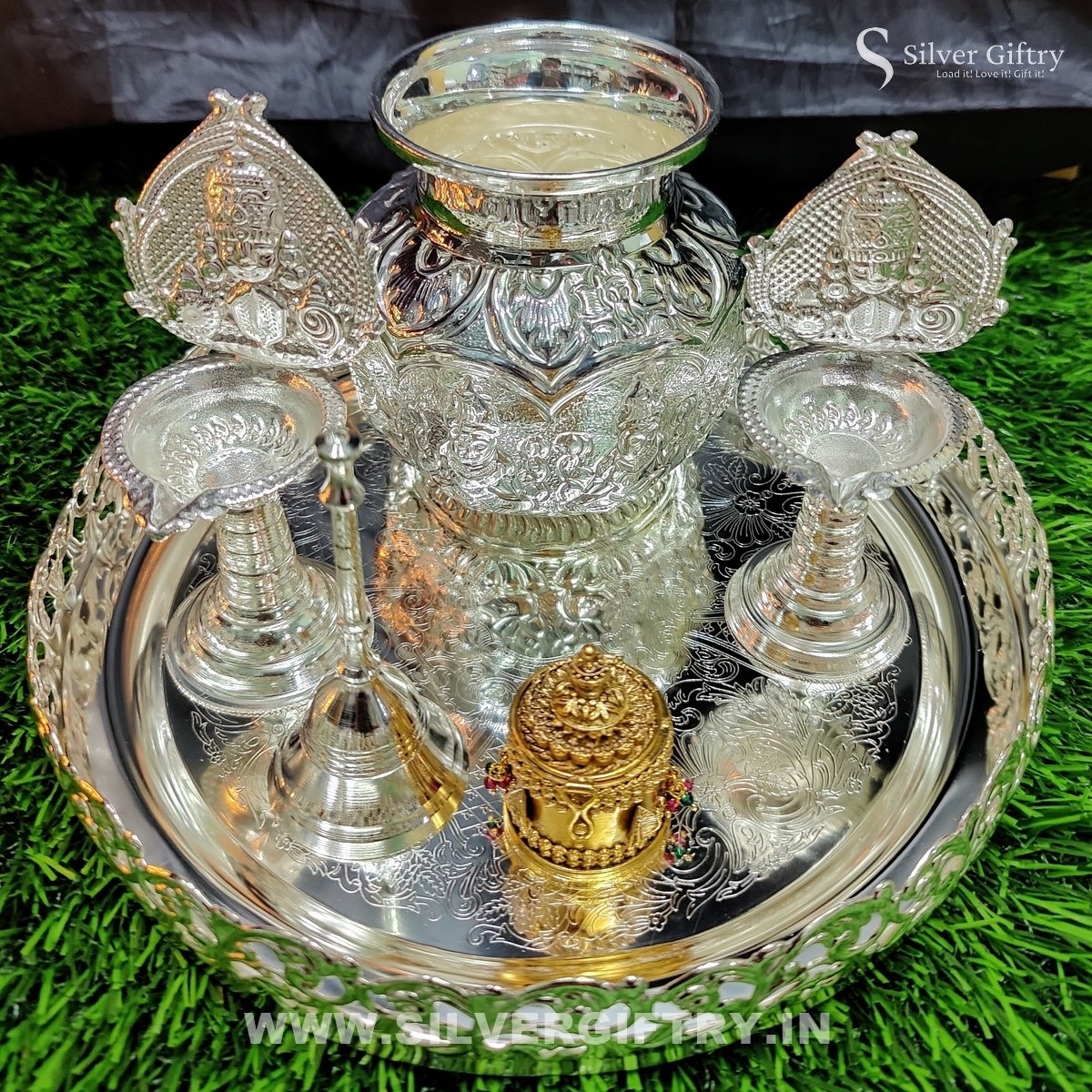 Imported German Silver Festival Special Pooja Set | Silver Giftry | SGT20K635