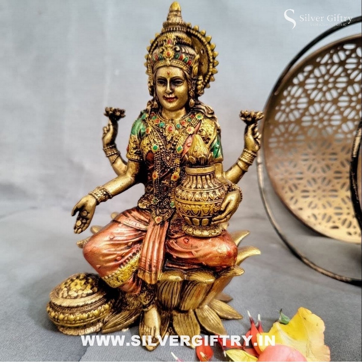 7" Imported Silver Giftry Kamal Coin Lakshmi Idol
