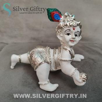 White Crawling Krishna Idol 4"