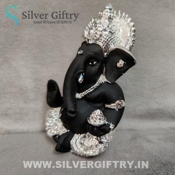 Silver Coated Ganesh Idol 3.3"
