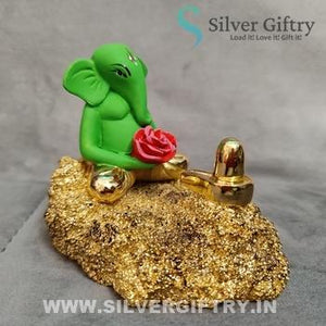 Gold Coated Ganesh Pooja Idol 4" Green | Silver Giftry | SGT20K657