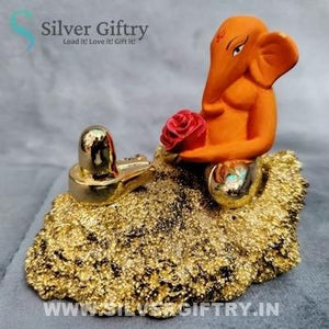 Gold Coated Ganesh Pooja Idol 4" Orange | Silver Giftry | SGT20K658