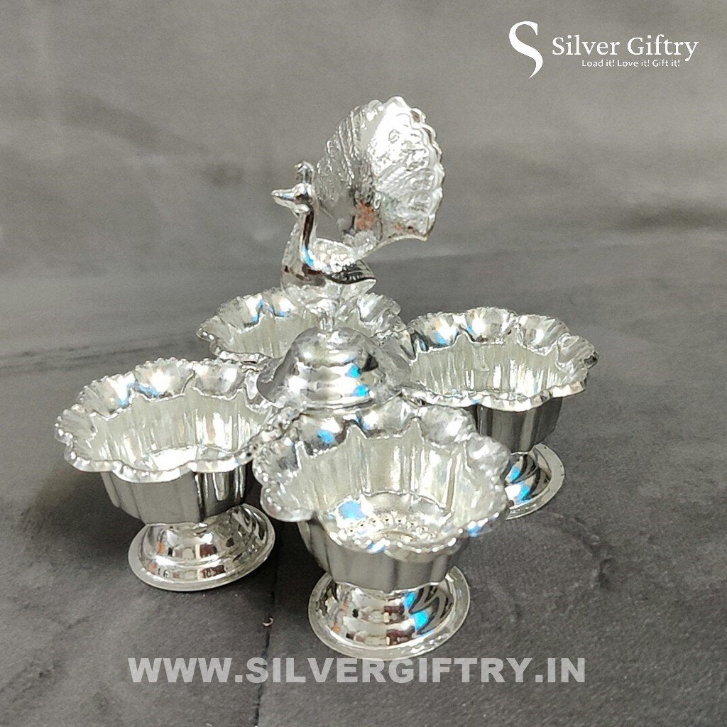 German Silver 4 Cup Peacock Panchawala 4"