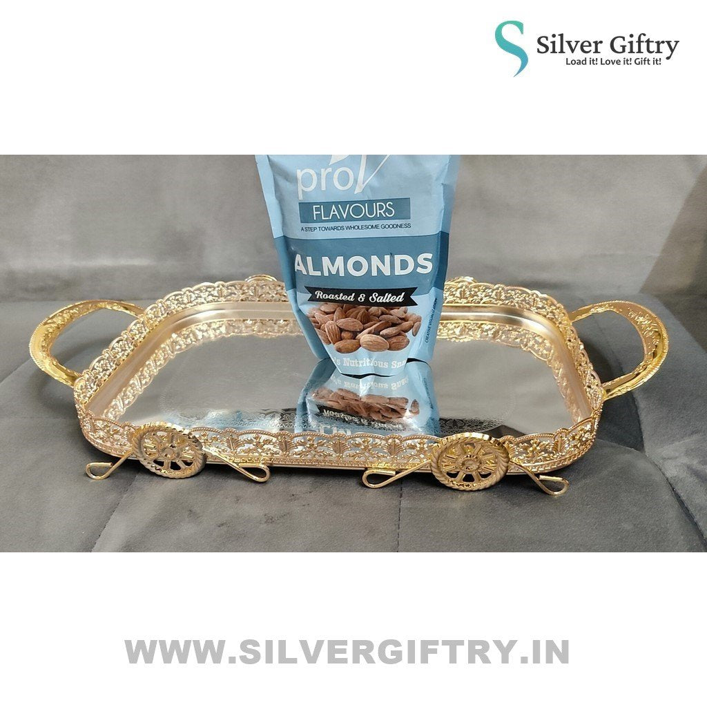 Imported German Silver Tray with Wheels 14"