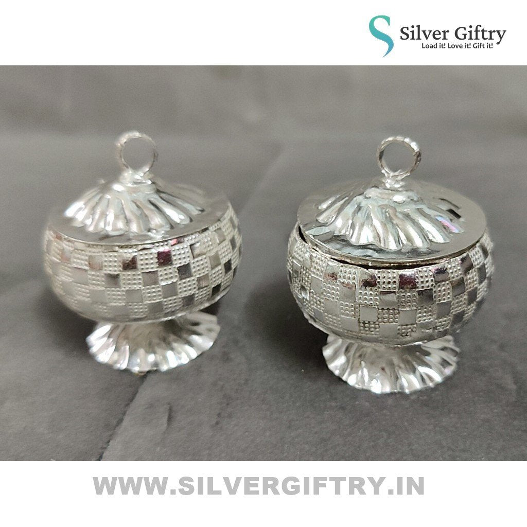 German Silver 3" Kumkum Dabbi Pair