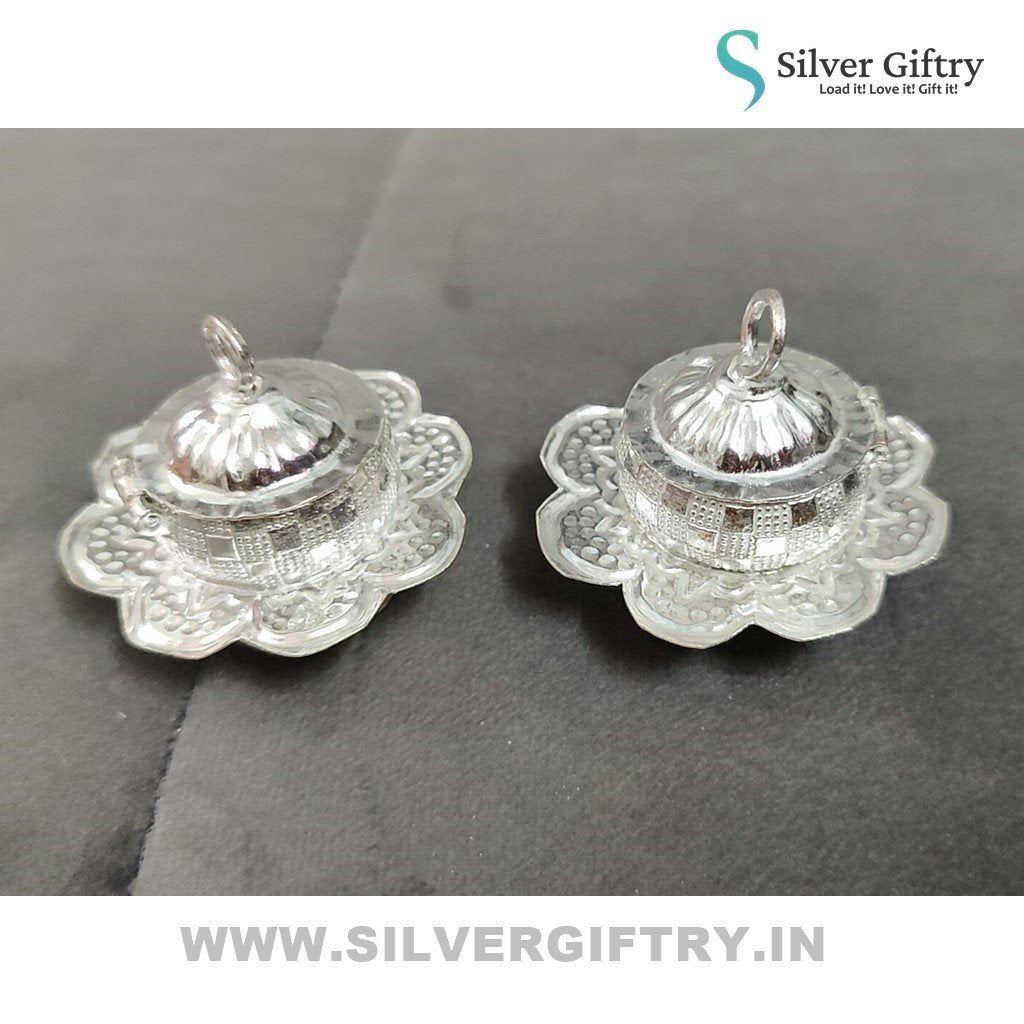 German Silver 3" Fancy Kumkum Dabbi Pair