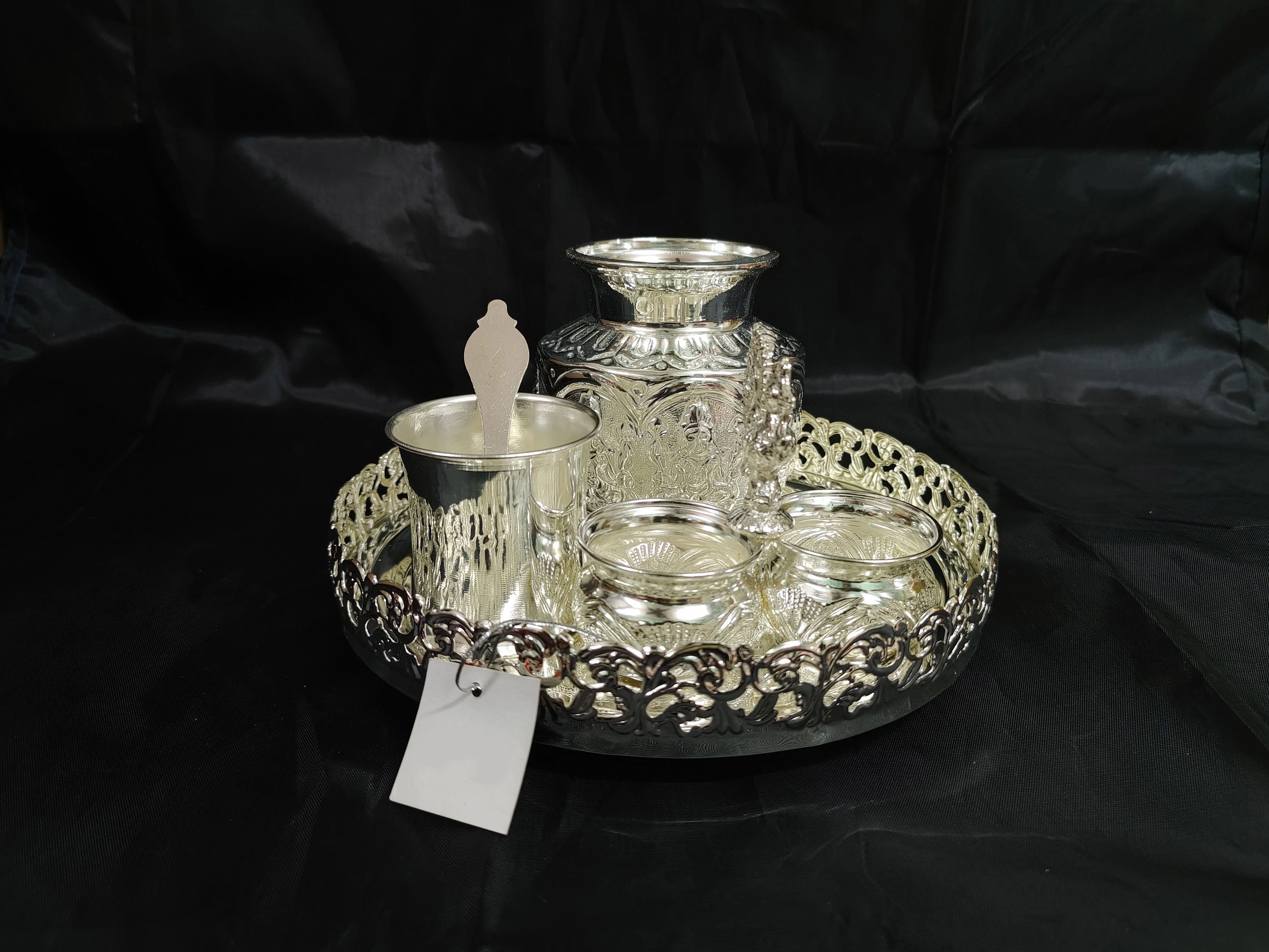 German Silver Imported Tray With Pooja Set