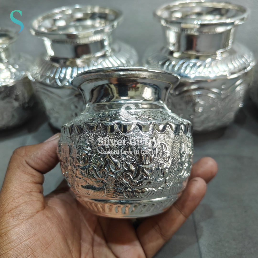 German silver 3D Lakshmi kalsha 3.5"