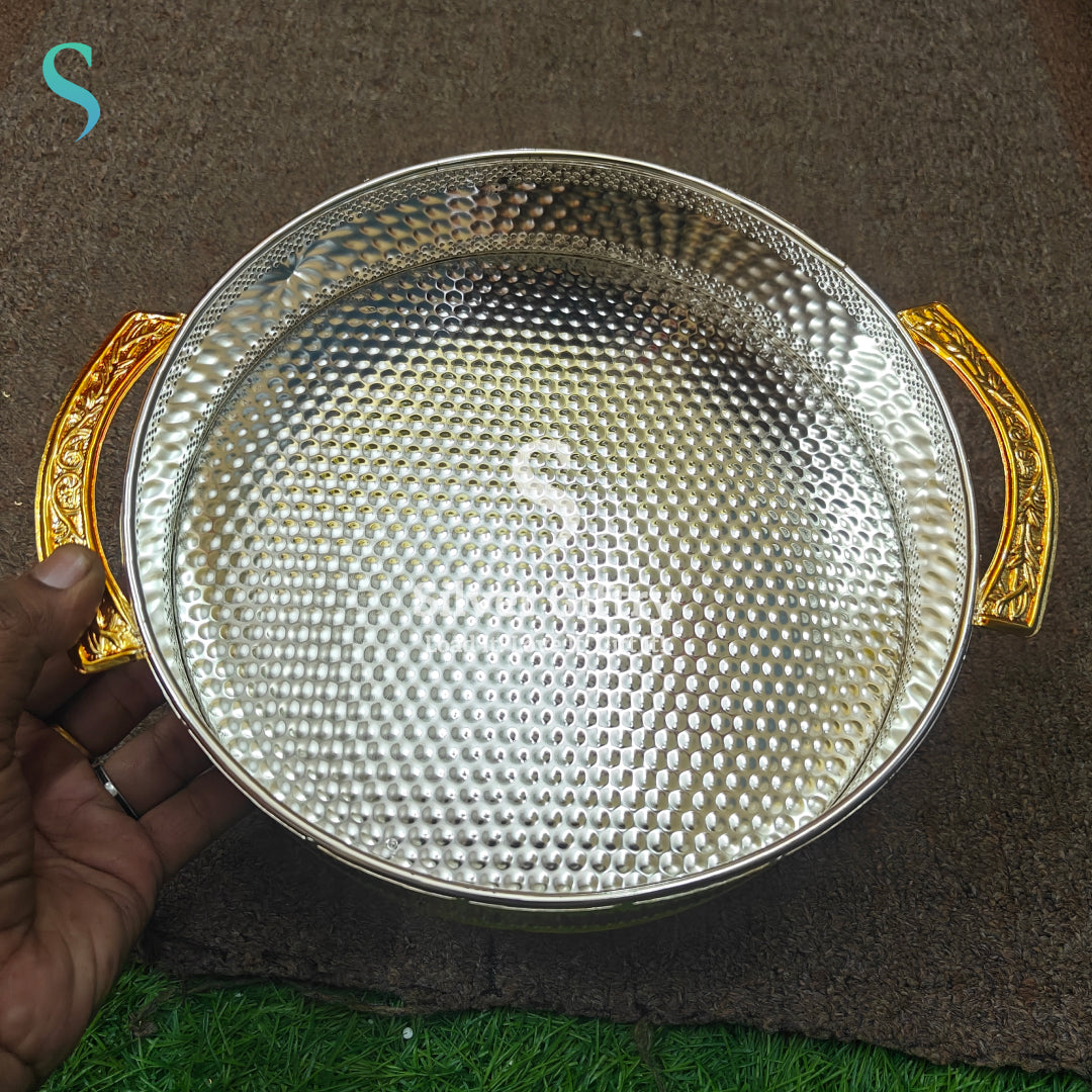 Imported German silver tray with handle 12"