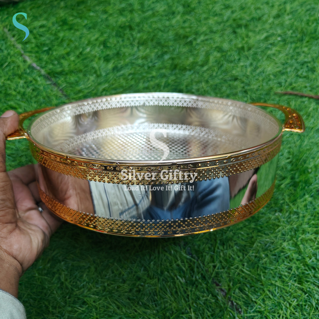 Imported German silver tray with handle 12"