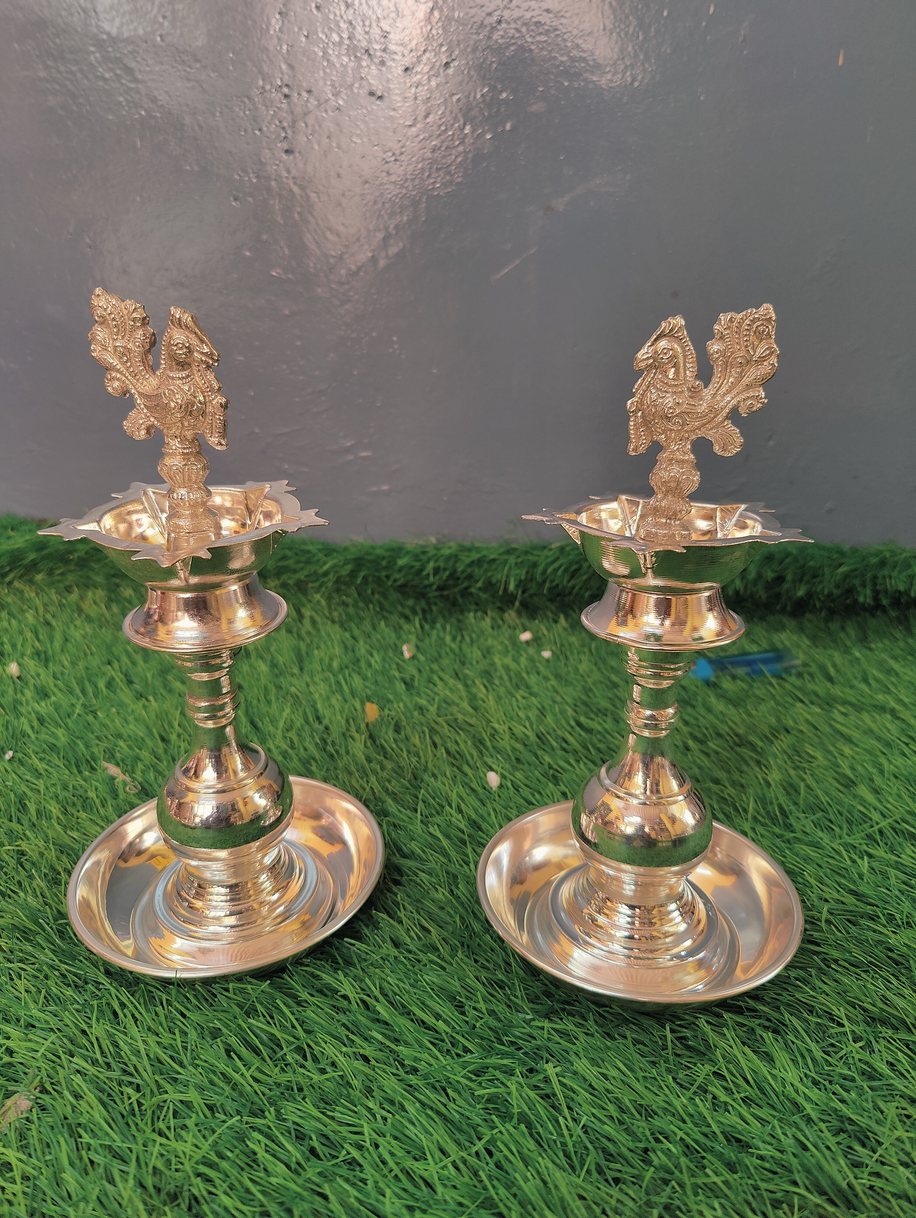 GS Peacock Deepam Pair with 10" Plate