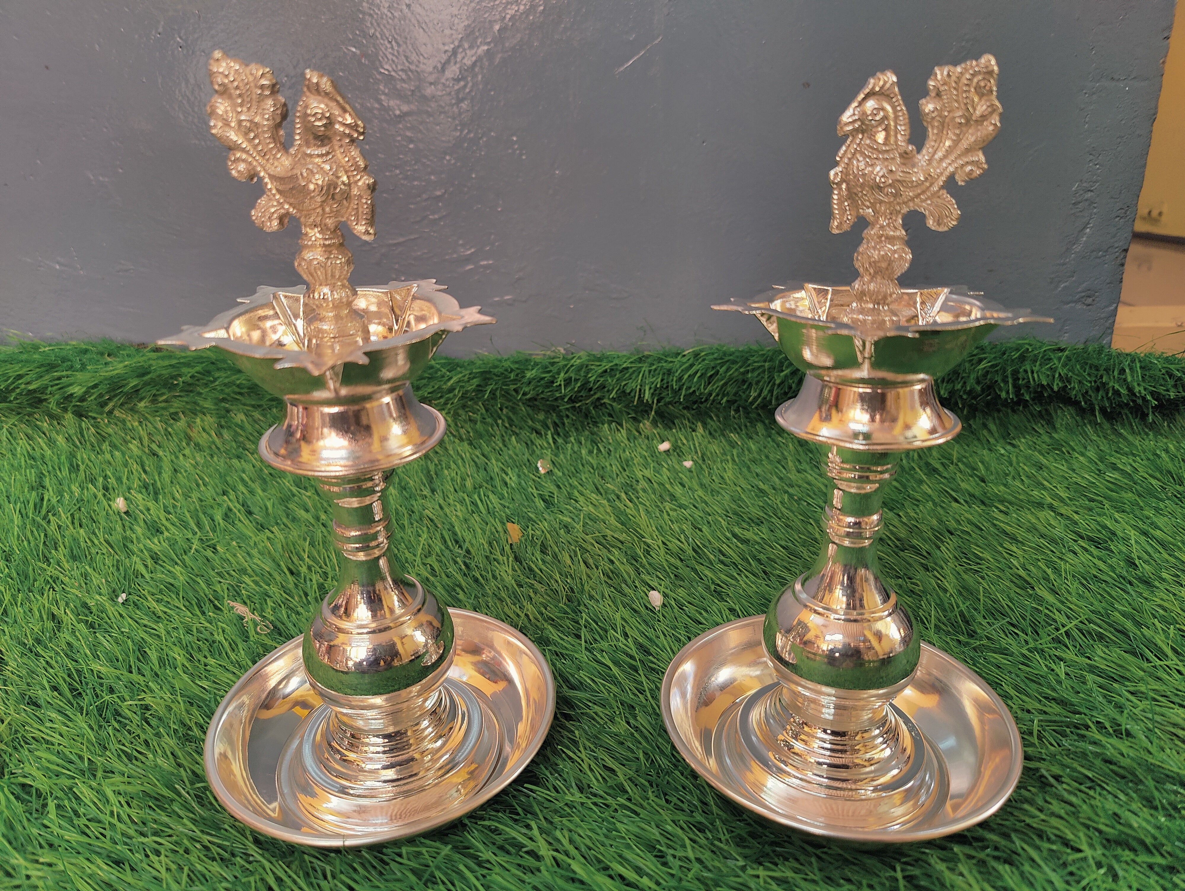 GS Peacock Deepam Pair with 10" Plate