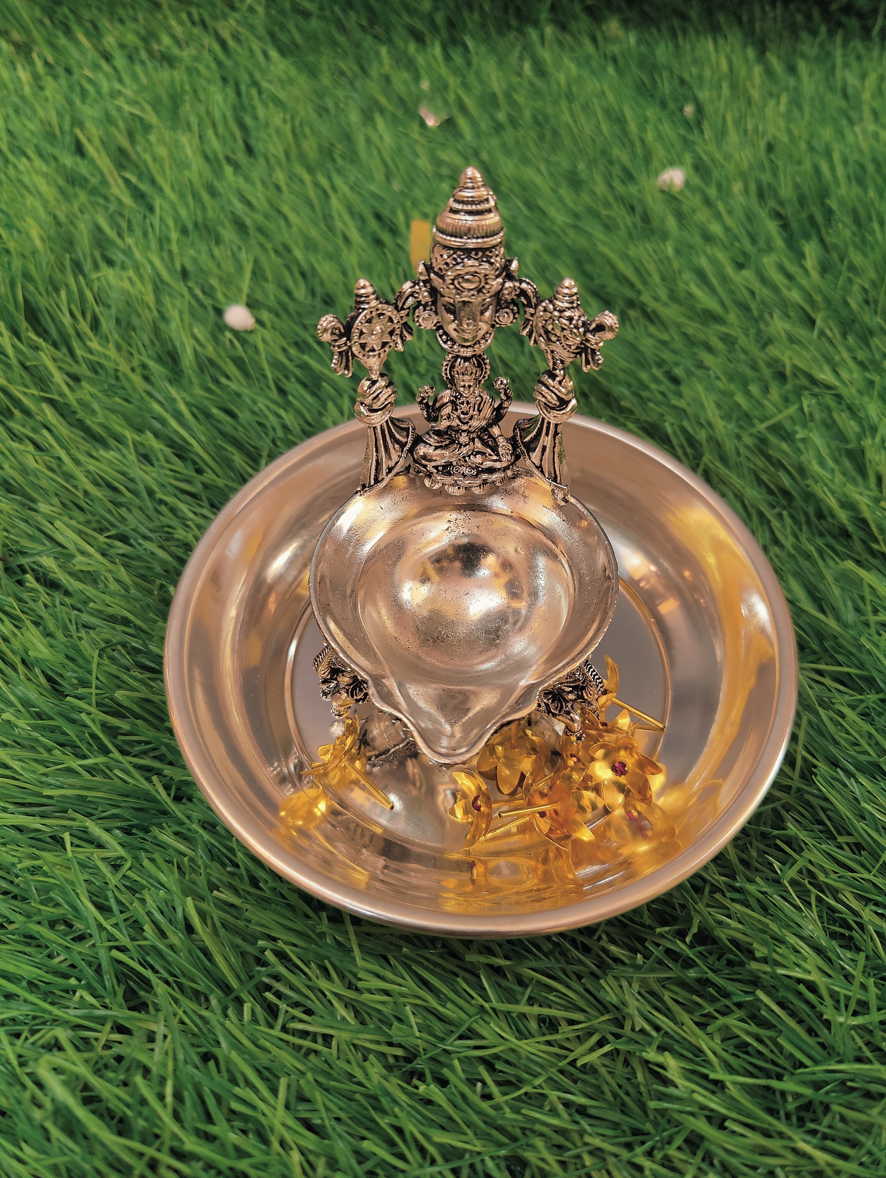 German Silver Antique Balaji Lakshmi Diya Combo
