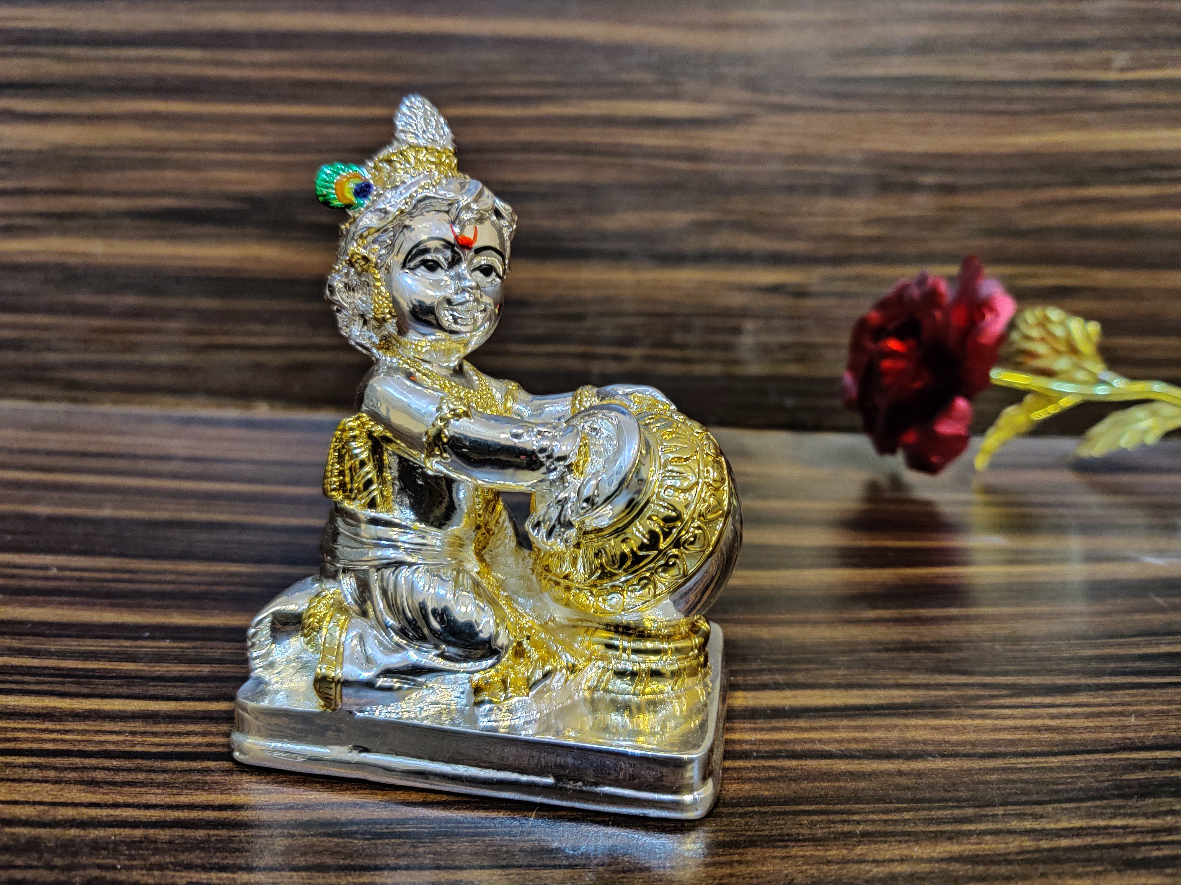 24kr Gold Coated Pot Krishna Idol 4"