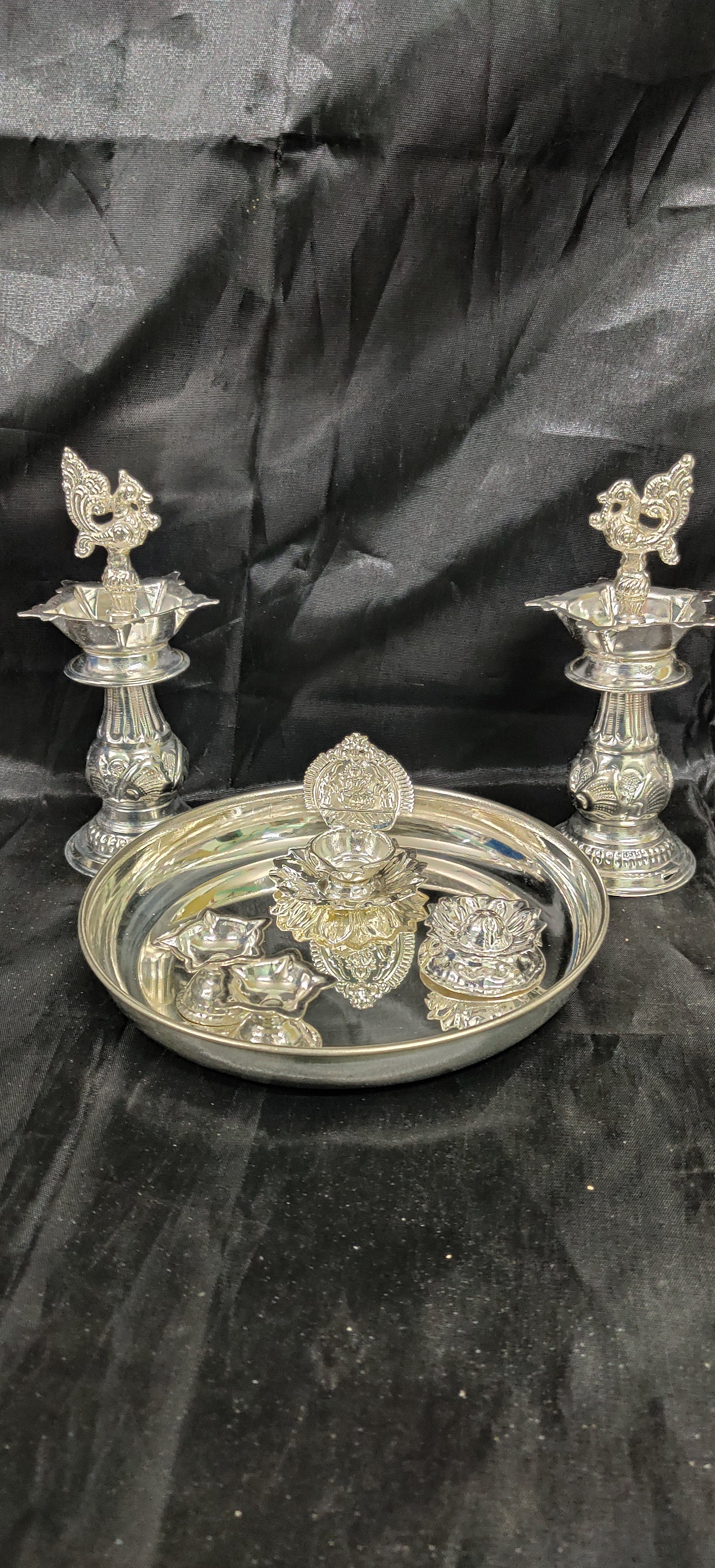 German Silver Pooja Thali With 6" Fancy Diya