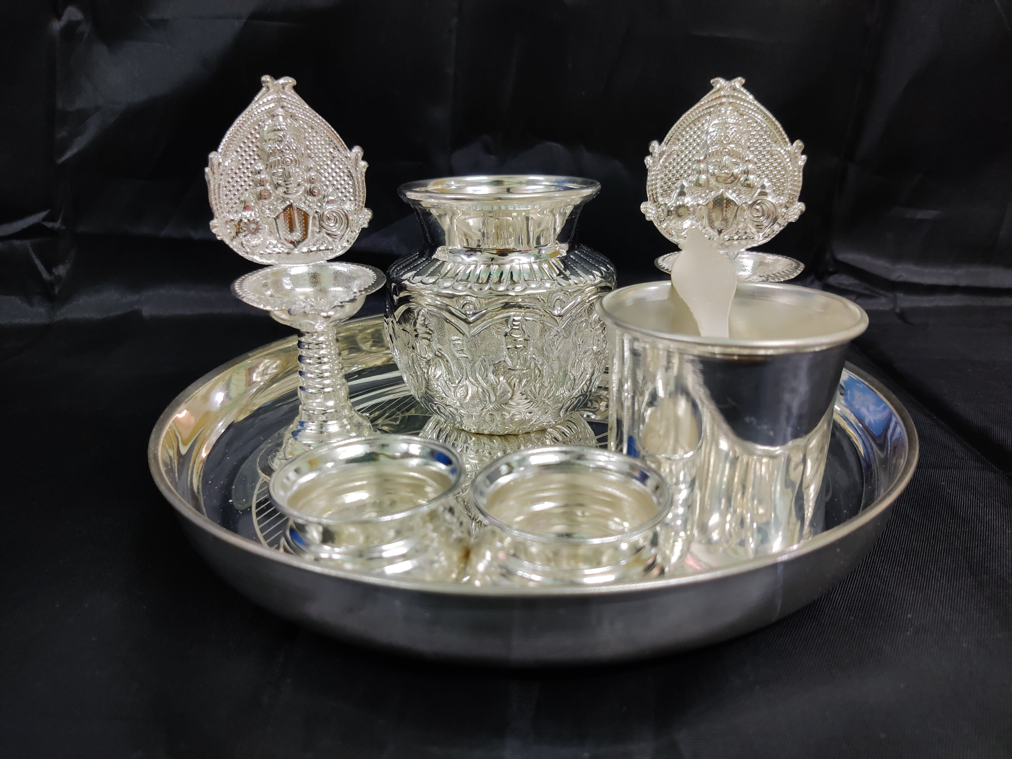 German Silver Pooja Thali With Balaji Diya