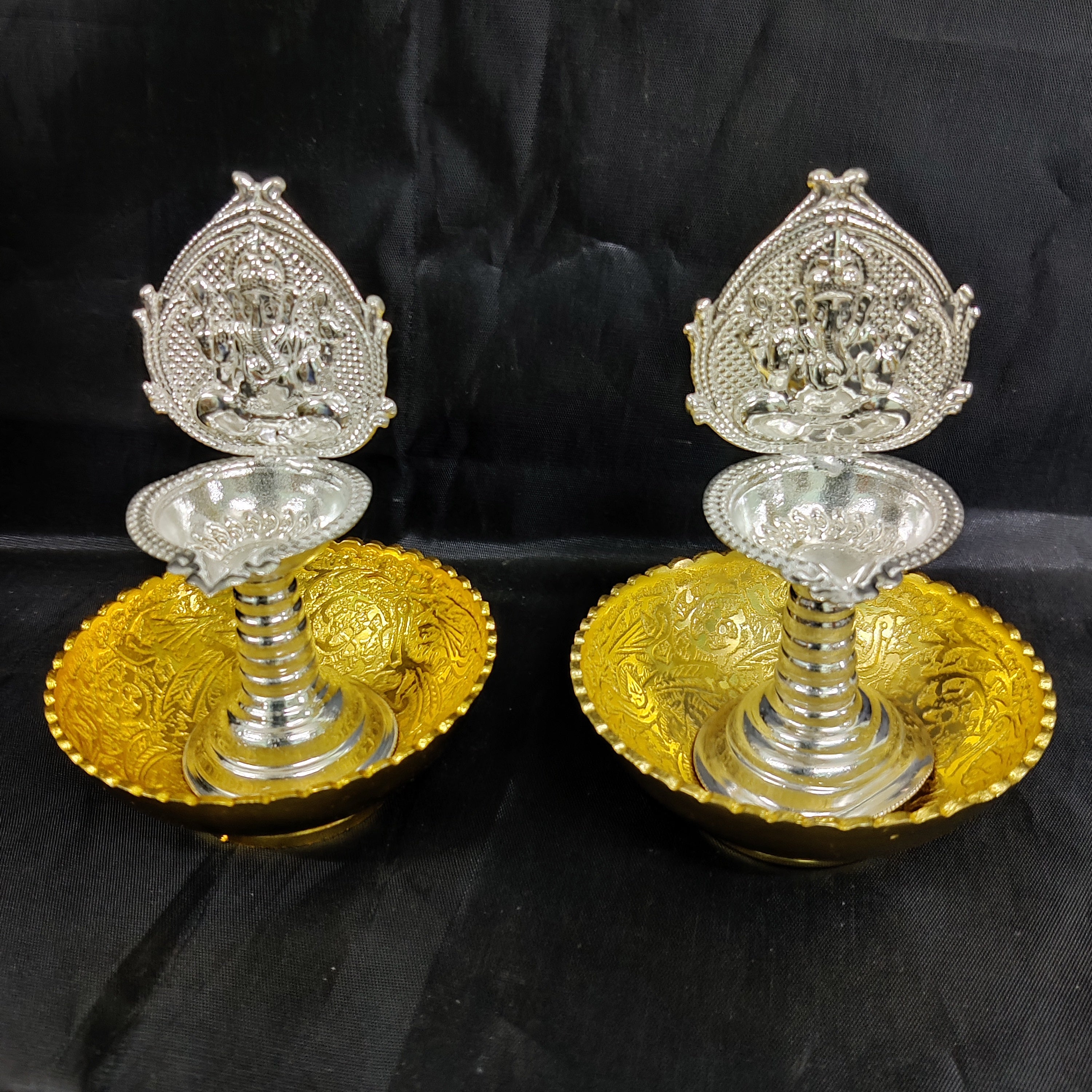 German Silver Ganesh Diya With 3" Bowls