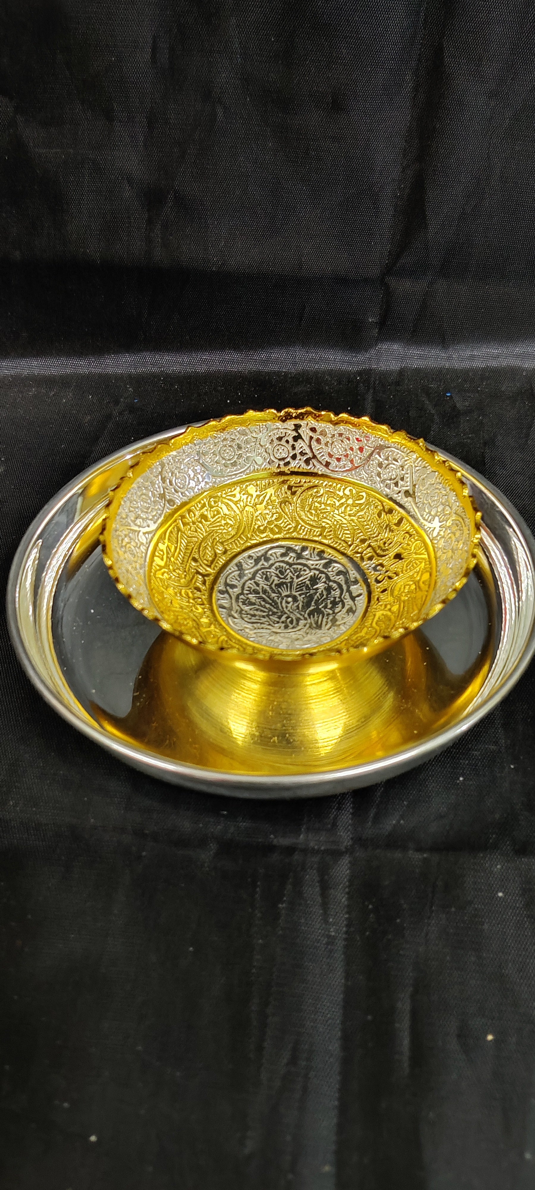 German Silver 5" Plate With Gold Bowl