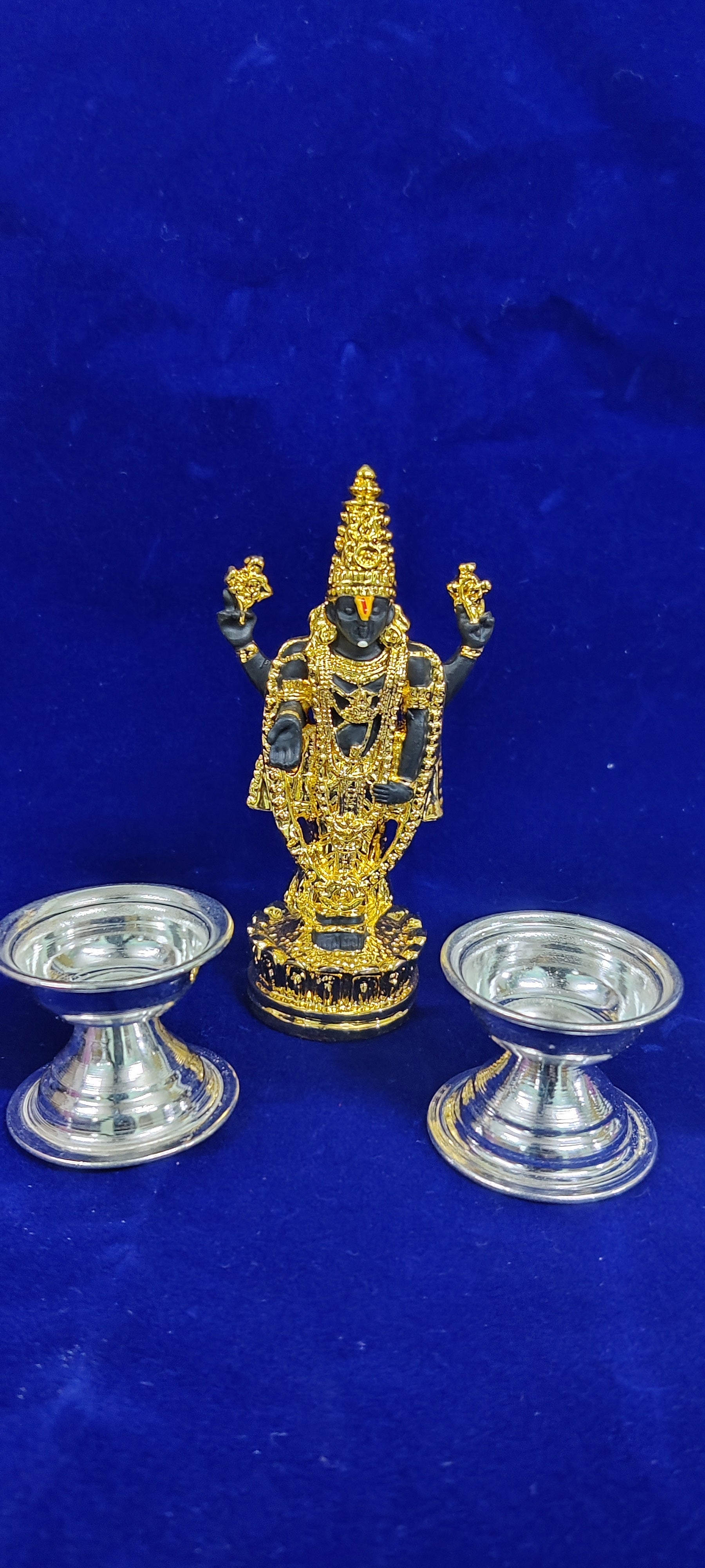 Balaji Idol+ German Silver Nanda Deepam Pair 5"