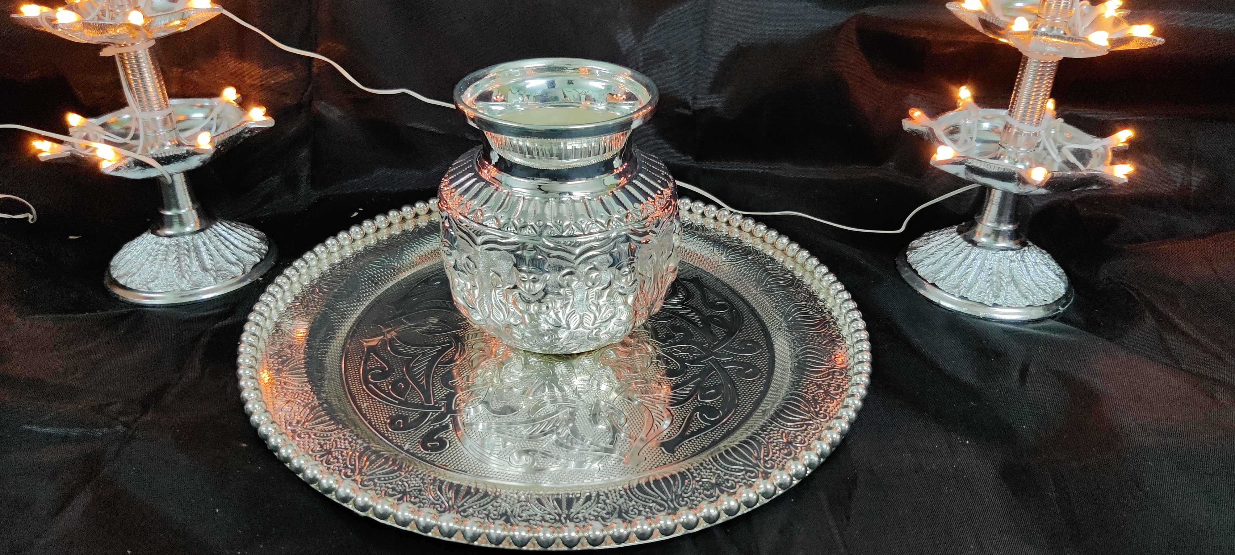 Imported German Silver Tray With Astalakshmi Kalsha