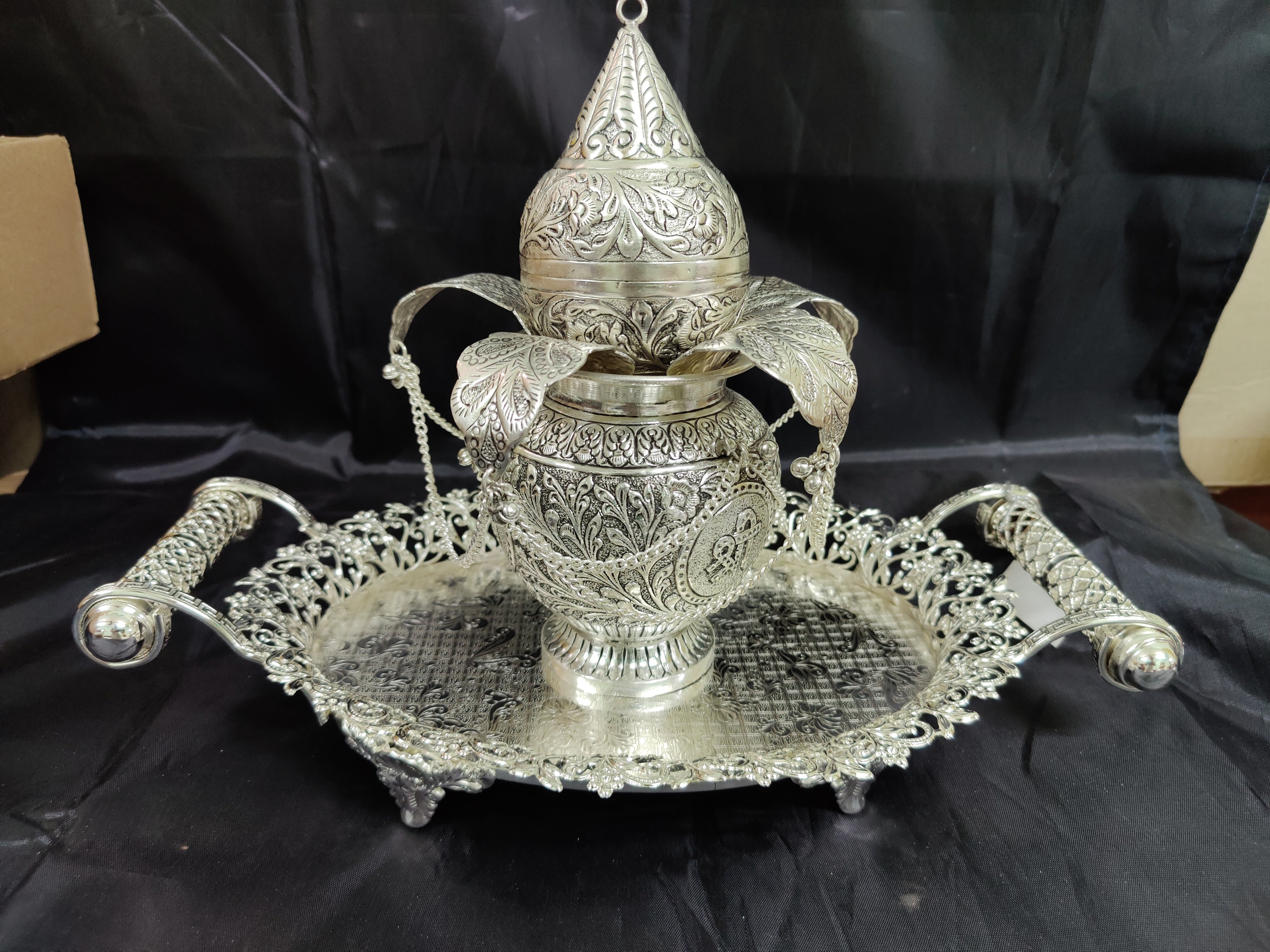 German Silver Imported Tray With Antique German Silver Kalsha